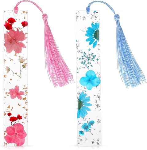 2 PCS راتنج مرجعية للزهور المجفف للقراءة للنساء ، وإشارات الزهور المجففة مع الشرابات ، وملحقات الكتب لعشاق القراءة ، وهدية لدودة الكتب ، والقراء ، والأدبيين ، والطلاب ، والمعلمين in Kuwait