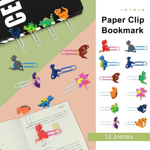 Cute Bookmark, 12 Pcs Unique Lovely Animal Paper Clips Bookmarks for Students Reading Office (Dinosaurs) in Kuwait