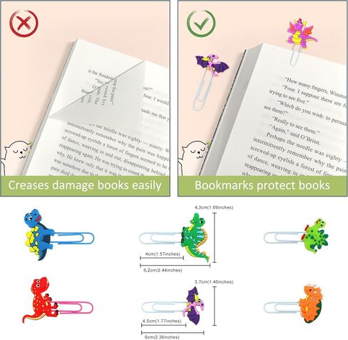 Cute Bookmark, 12 Pcs Unique Lovely Animal Paper Clips Bookmarks for Students Reading Office (Dinosaurs) in Kuwait