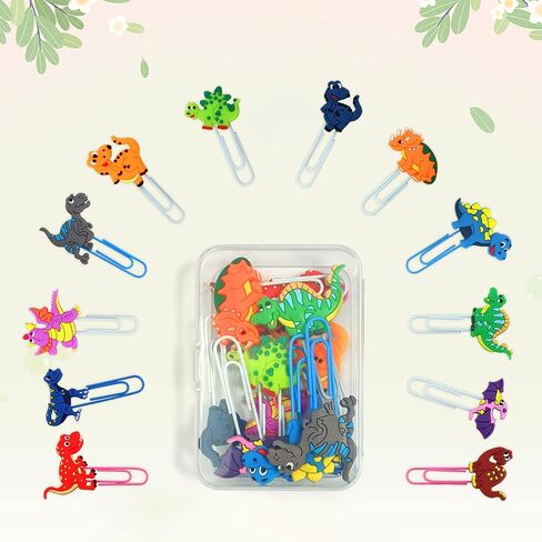 Cute Bookmark, 12 Pcs Unique Lovely Animal Paper Clips Bookmarks for Students Reading Office (Dinosaurs) in Kuwait