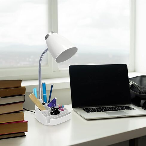 Simple Designs LD1067-BLU Compartmental Desk Lamp with iPhone/iPad/Tablet Stand, Bendable Gooseneck, for Office, Living Room, Nightstand, Library, Entryway, Blue in Kuwait