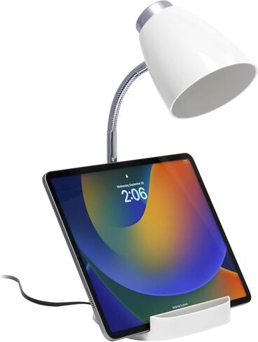 Simple Designs LD1067-BLU Compartmental Desk Lamp with iPhone/iPad/Tablet Stand, Bendable Gooseneck, for Office, Living Room, Nightstand, Library, Entryway, Blue in Kuwait