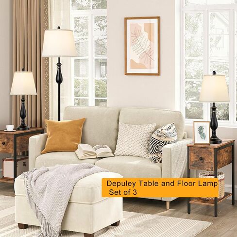Depuley Table and Floor Lamp Set من 3 ، 3 حزمة مصباح مجموعة مع شهدة بيضاء بيضاء ، مجموعات ضوء المزرعة ، مصابيح الطاولة الحديثة ومصباح الأرضية لغرفة المعيش in Saudi Arabia