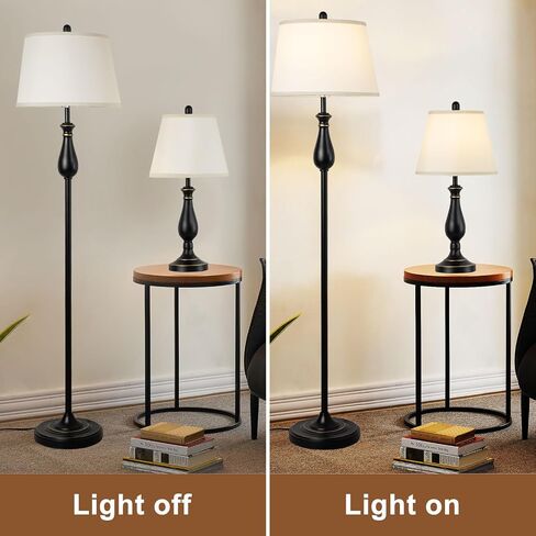 Depuley Table and Floor Lamp Set من 3 ، 3 حزمة مصباح مجموعة مع شهدة بيضاء بيضاء ، مجموعات ضوء المزرعة ، مصابيح الطاولة الحديثة ومصباح الأرضية لغرفة المعيش in Saudi Arabia