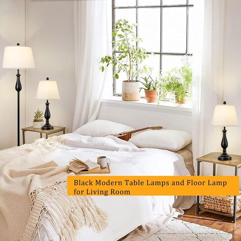 Depuley Table and Floor Lamp Set من 3 ، 3 حزمة مصباح مجموعة مع شهدة بيضاء بيضاء ، مجموعات ضوء المزرعة ، مصابيح الطاولة الحديثة ومصباح الأرضية لغرفة المعيش in Saudi Arabia
