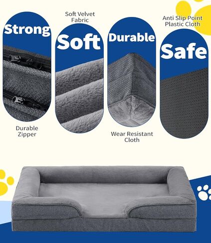 Made4pet Dog Bed Orthopedic, Dog Sofa for Small Dogs Supportive Foam Pet Cushions Bed with Washable Removable Cover, Egg-Crate Foam, Waterproof Lining Bottom, Grey, 30 * 20 * 6.5 Inch in Saudi Arabia