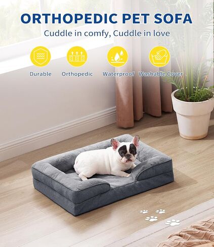 Made4pet Dog Bed Orthopedic, Dog Sofa for Small Dogs Supportive Foam Pet Cushions Bed with Washable Removable Cover, Egg-Crate Foam, Waterproof Lining Bottom, Grey, 30 * 20 * 6.5 Inch in Saudi Arabia