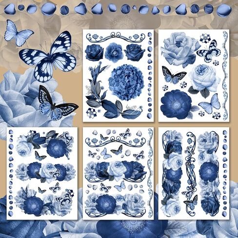 حزمة الورق Decoupage (15 ورقة 8 "x11") Roses Blue Dreams Hanataba Vintage Art Deco على تصميم صور فوتوغرافية من أجل Decoupage Craft و Scrapbooking الأزهار الواقعية الحقيقية in Kuwait
