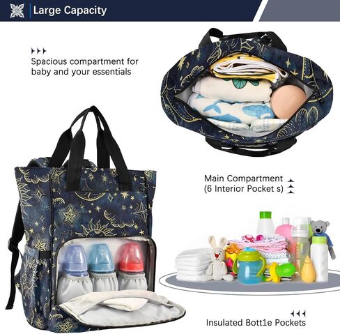 senya Diaper Bag Backpack, Neon Bat Crescent Multifunction Travel Bag for Moms Dads in Saudi Arabia