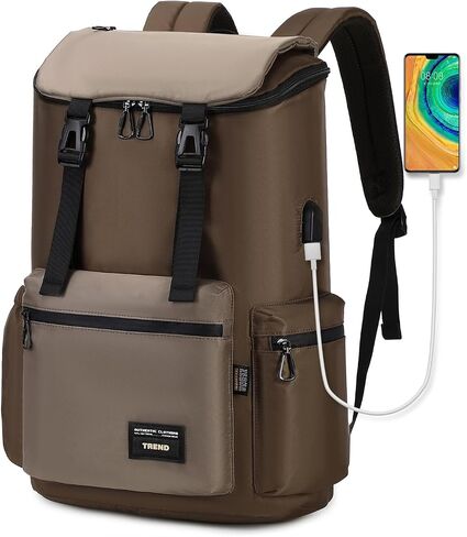 Travel Laptop Backpack for Women Men, Carry On Backpack with USB Charging Port, Casual Daypack for School Weekender Bag, College Computer Bag, Water Resistant Large Capacity 15.6'' (Brown) in Saudi Arabia