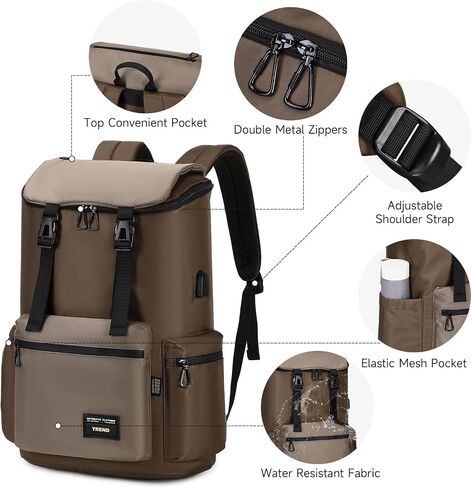 Travel Laptop Backpack for Women Men, Carry On Backpack with USB Charging Port, Casual Daypack for School Weekender Bag, College Computer Bag, Water Resistant Large Capacity 15.6'' (Brown) in Saudi Arabia