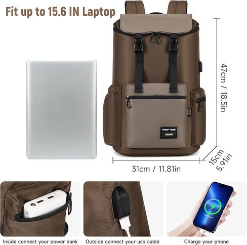 Travel Laptop Backpack for Women Men, Carry On Backpack with USB Charging Port, Casual Daypack for School Weekender Bag, College Computer Bag, Water Resistant Large Capacity 15.6'' (Brown) in Saudi Arabia