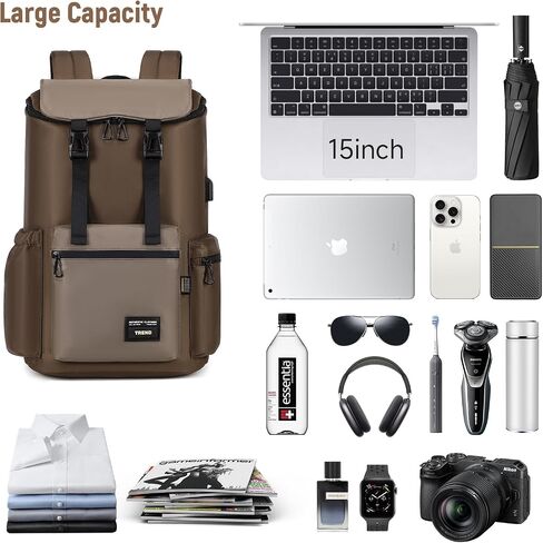 Travel Laptop Backpack for Women Men, Carry On Backpack with USB Charging Port, Casual Daypack for School Weekender Bag, College Computer Bag, Water Resistant Large Capacity 15.6'' (Brown) in Saudi Arabia