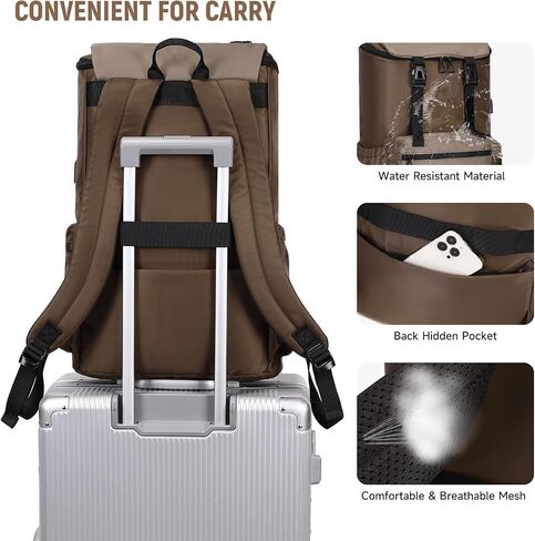 Travel Laptop Backpack for Women Men, Carry On Backpack with USB Charging Port, Casual Daypack for School Weekender Bag, College Computer Bag, Water Resistant Large Capacity 15.6'' (Brown) in Saudi Arabia