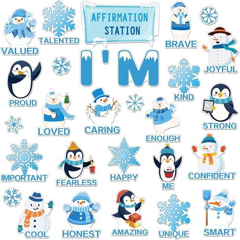Frienda 44 PCS Winter Lixformation Station Bulletin Board Set I am motational أقوال إيجابية تحفيزية اللوازم اللوازم لهجات ندفة الثلج عيد الميلاد in Saudi Arabia