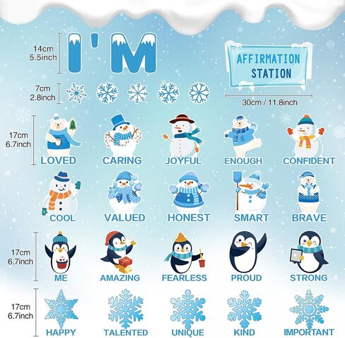 Frienda 44 Pcs Winter Affirmation Station Bulletin Board Set I Am Motivational Positive Sayings Cutouts Supplies Christmas Snowflake Accents Cutouts for School Office Home Decoration in Saudi Arabia