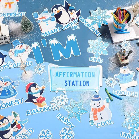 Frienda 44 Pcs Winter Affirmation Station Bulletin Board Set I Am Motivational Positive Sayings Cutouts Supplies Christmas Snowflake Accents Cutouts for School Office Home Decoration in Saudi Arabia