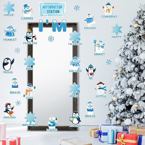 Frienda 44 Pcs Winter Affirmation Station Bulletin Board Set I Am Motivational Positive Sayings Cutouts Supplies Christmas Snowflake Accents Cutouts for School Office Home Decoration in Saudi Arabia