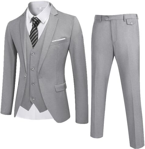 COOFANDY Men's 3 Piece Slim Fit Suit Set One Button Jacket Blazer Vest Pants Set Wedding Formal Prom Tuxedo Suits in Saudi Arabia