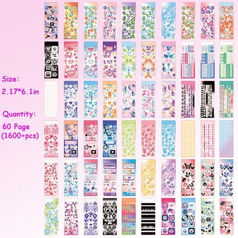 60 Sheets Kpop Photocard Stickers Book, Glitter Self Adhesive Deco Stickers Butterfly Stars Heart Ribbons Deco Korean Stickers Book for Photocards Toploaders Scrapbook Decor Art Card Crafts (1600pcs+) in Saudi Arabia
