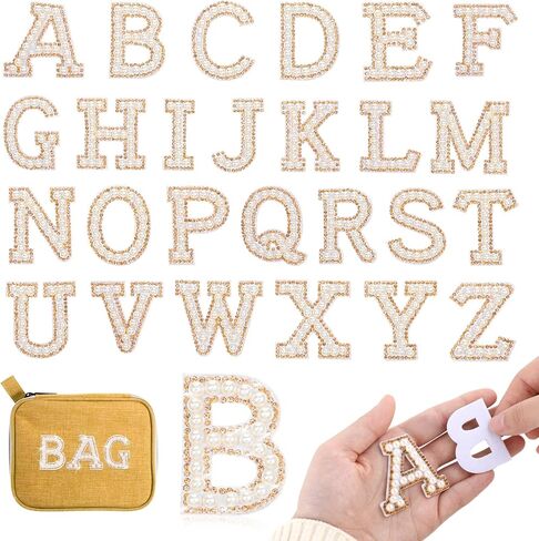 26pcs لؤلؤة لؤلؤة لؤلؤة لؤلؤة بقع ، A-Z Glitter Alphabet Patches Patch Pearl Pearl Patch Pling Alphabet alphabet sticker interfile sticker for diy craft studs (الذهب) in Kuwait