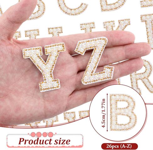 26pcs لؤلؤة لؤلؤة لؤلؤة لؤلؤة بقع ، A-Z Glitter Alphabet Patches Patch Pearl Pearl Patch Pling Alphabet alphabet sticker interfile sticker for diy craft studs (الذهب) in Kuwait
