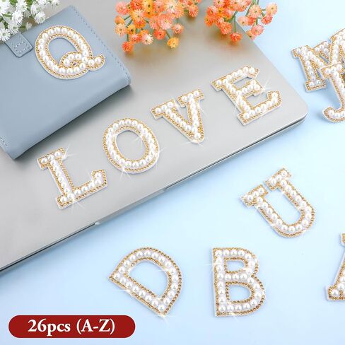 26pcs لؤلؤة لؤلؤة لؤلؤة لؤلؤة بقع ، A-Z Glitter Alphabet Patches Patch Pearl Pearl Patch Pling Alphabet alphabet sticker interfile sticker for diy craft studs (الذهب) in Kuwait