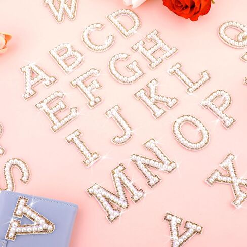 26pcs لؤلؤة لؤلؤة لؤلؤة لؤلؤة بقع ، A-Z Glitter Alphabet Patches Patch Pearl Pearl Patch Pling Alphabet alphabet sticker interfile sticker for diy craft studs (الذهب) in Kuwait
