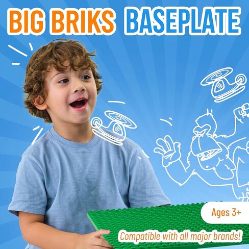 Strictly Briks Compatible with Lego Classic Big Briks Stackable Baseplates, Large Pegs for Ages 3 and Up, 100% Compatible with All Major Brands, Green, 1 Piece, 13.75" x 16.25" Inches in Saudi Arabia