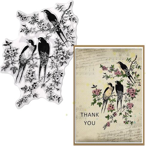 Hying Rectangular Tree Bird Silicone Clear Stamp Set for Card Making, Tree Flowers Leaves Birds Rubber Stamps in Kuwait