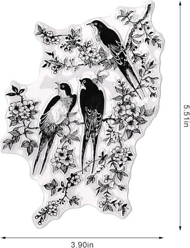 Hying Rectangular Tree Bird Silicone Clear Stamp Set for Card Making, Tree Flowers Leaves Birds Rubber Stamps in Kuwait
