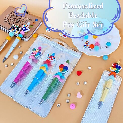 Liplustoyi 12 Pieces Beadable Pens Bulk with Colorful Silicone Beads for DIY Pen Making Kit Smooth Writing Beaded Pen for Women Kids Students Office School(Autism) in Saudi Arabia