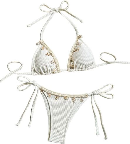 Verdusa Women's 2 Piece Halter Triangle Bathing Suit Ribbed Bikini Swimsuits in Kuwait