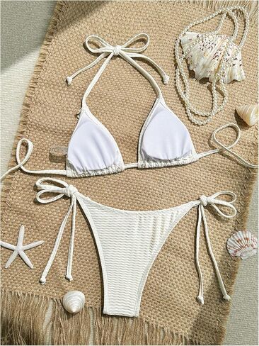 Verdusa Women's 2 Piece Halter Triangle Bathing Suit Ribbed Bikini Swimsuits in Kuwait