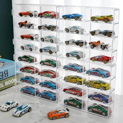 Hot 1/64 Scale Matchbox Wheels Toy Car Display Case Holds 32 Toy Cars Storage Organizer，Dustproof，Clear Matchbox Toy Car Display Box 6.5 X 7.5 X 1.6 inches 4pcs (2PCS(16 Slots)) in Saudi Arabia
