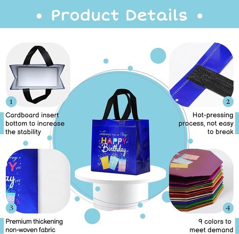 cabzymx 9 Pcs Multicolor Small Birthday Gift Bags Set with 9 Colors, Funny Gift Design Reusable Birthday Presents Bags Bulk with Bases, 8 x 3.9 x 8 In Party Goodie Bag for Baby, Girls, Boys in Saudi Arabia