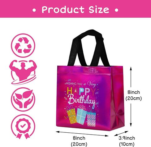 cabzymx 9 Pcs Multicolor Small Birthday Gift Bags Set with 9 Colors, Funny Gift Design Reusable Birthday Presents Bags Bulk with Bases, 8 x 3.9 x 8 In Party Goodie Bag for Baby, Girls, Boys in Saudi Arabia