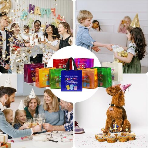 cabzymx 9 Pcs Multicolor Small Birthday Gift Bags Set with 9 Colors, Funny Gift Design Reusable Birthday Presents Bags Bulk with Bases, 8 x 3.9 x 8 In Party Goodie Bag for Baby, Girls, Boys in Saudi Arabia