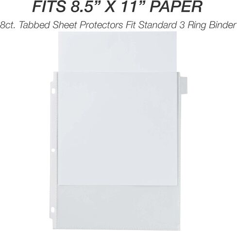 Samsill 8 Tab Recipe Dividers, Recipe Sleeves, Sheet Protector Dividers, with Tab Inserts, Clear, Super Heavyweight, Top Loading, 3 Hole Punched for Standard Letter Size Binders, Archival Safe in Kuwait