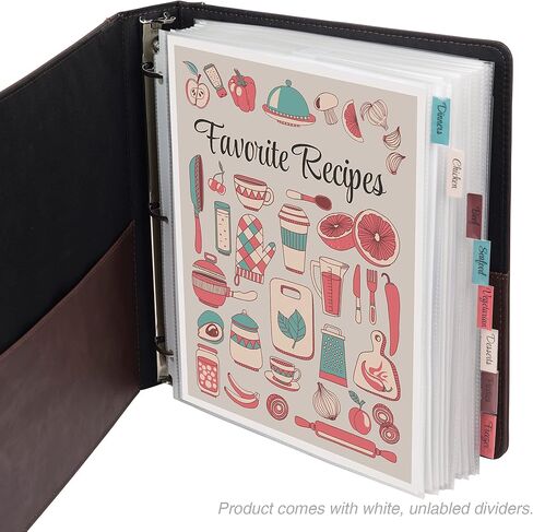 Samsill 8 Tab Recipe Dividers, Recipe Sleeves, Sheet Protector Dividers, with Tab Inserts, Clear, Super Heavyweight, Top Loading, 3 Hole Punched for Standard Letter Size Binders, Archival Safe in Kuwait