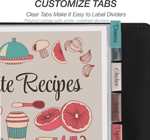 Samsill 8 Tab Recipe Dividers, Recipe Sleeves, Sheet Protector Dividers, with Tab Inserts, Clear, Super Heavyweight, Top Loading, 3 Hole Punched for Standard Letter Size Binders, Archival Safe in Kuwait