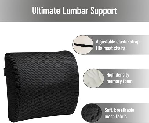 Mind Reader Lumbar Support Cushion for Office Chair and Car Seat, Memory Foam, Air-Cloud Technology, Posture Corrector, Versatile Lower Back Cushion, 13.5"L x 4"W x 12.25"H, Black in Saudi Arabia