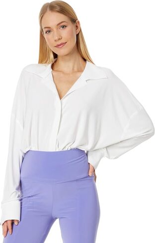 NORMA KAMALI Women's Super Oversized Boyfriend NK Shirt Bodysuit, Black in Saudi Arabia