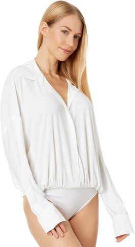 NORMA KAMALI Women's Super Oversized Boyfriend NK Shirt Bodysuit, Black in Saudi Arabia