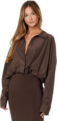 NORMA KAMALI Women's Super Oversized Boyfriend NK Shirt Bodysuit, Black in Saudi Arabia