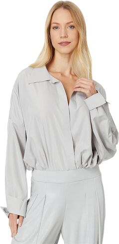 NORMA KAMALI Women's Super Oversized Boyfriend NK Shirt Bodysuit, Black in Saudi Arabia