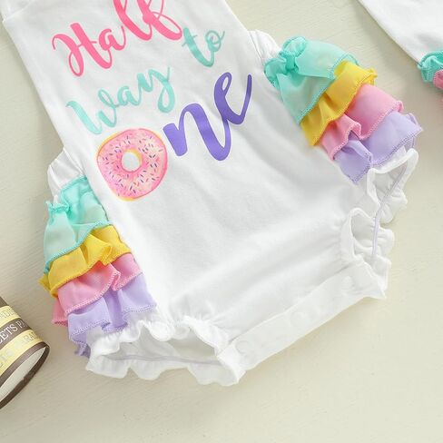 Baby Girl Half Birthday Outfit Sweet 6 months 1/2 Birthday Romper Bodysuit Leg Warmers Headband Set in Kuwait