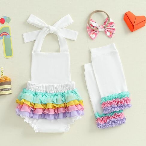 Baby Girl Half Birthday Outfit Sweet 6 months 1/2 Birthday Romper Bodysuit Leg Warmers Headband Set in Kuwait