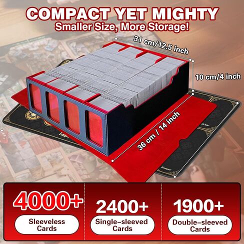مربع تخزين بطاقات تداول MTG مع Playmat يناسب 4000+ بطاقة ، وحالة سطح القائد من 4 صفوف ، 4 نوافذ عرض ، 6 أقسام متحركة ، 24 مقسمات ، للسحر/TCG/Yugioh/Sport (Black & Gray) in Saudi Arabia