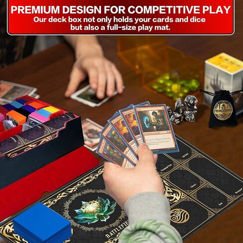 مربع تخزين بطاقات تداول MTG مع Playmat يناسب 4000+ بطاقة ، وحالة سطح القائد من 4 صفوف ، 4 نوافذ عرض ، 6 أقسام متحركة ، 24 مقسمات ، للسحر/TCG/Yugioh/Sport (Black & Gray) in Saudi Arabia